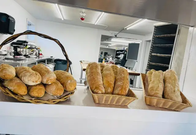 Fresh bread baskets in the shop