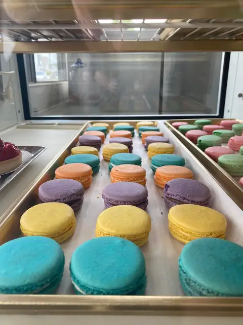 Tray of colorful macarons