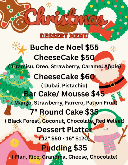 Christmas dessert menu